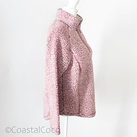 Cozy Sherpa Pink Quarter Zip Pullover Small Vegan Fleece Soft Warm Plush Jacket - Picture 2 of 15